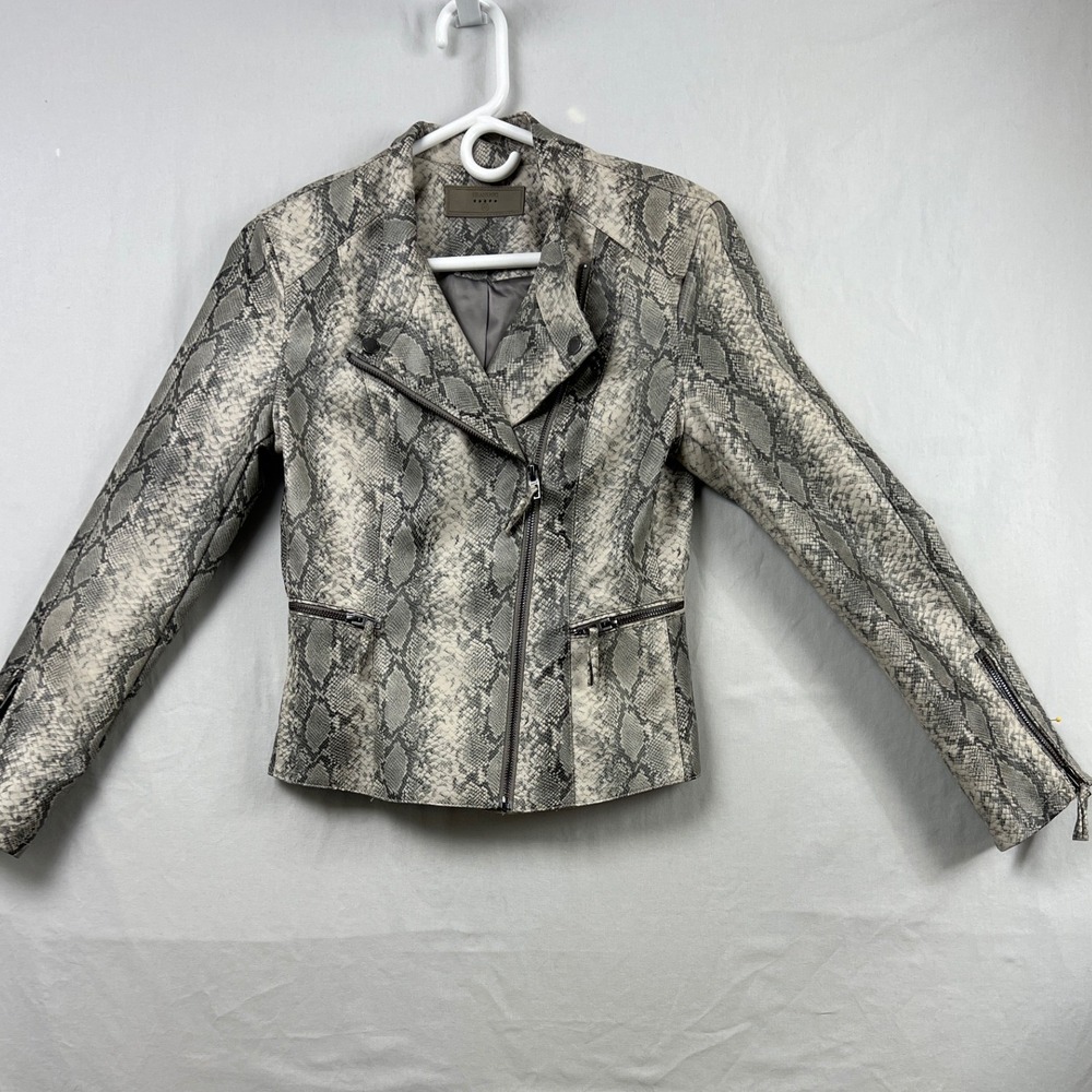 BLANK NYC Moto Jacket Womens XS Faux Leather Grey Snakeskin Animal Biker